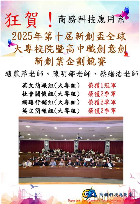 【商管系】2025年第十屆新創盃全球大專校院暨高中職創意創新創業企劃競賽 得獎名單圖片